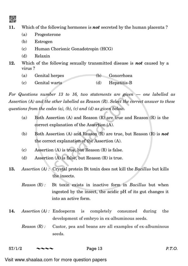 Biology 2022-2023 - CBSE 12th - Class 12 - CBSE (Central Board of Secondary Education) question paper with PDF download
