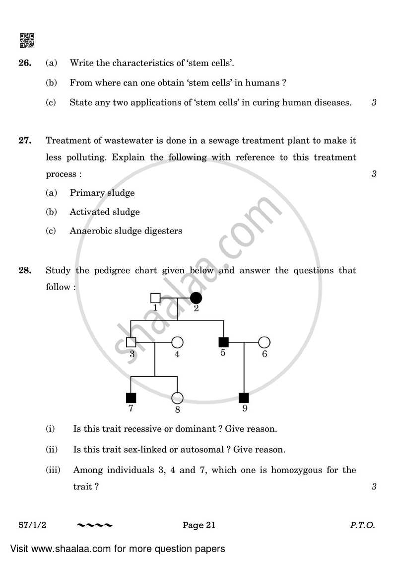 Biology 2022-2023 - CBSE 12th - Class 12 - CBSE (Central Board of Secondary Education) question paper with PDF download