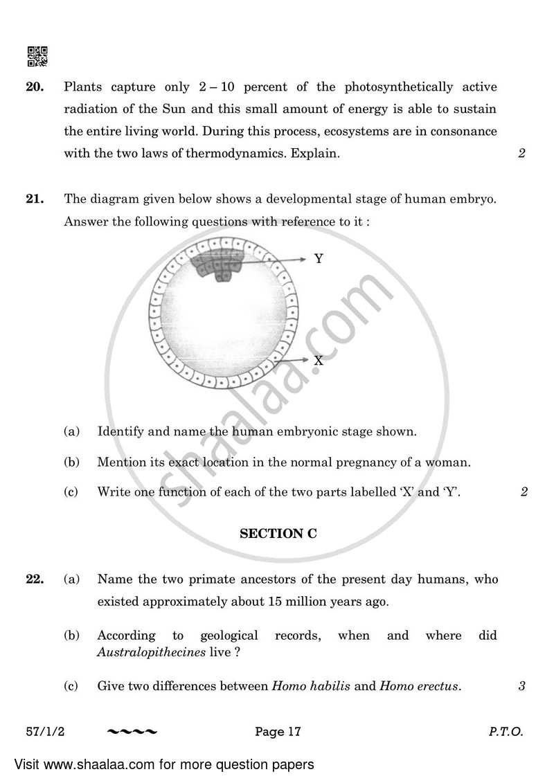 Biology 2022-2023 - CBSE 12th - Class 12 - CBSE (Central Board of Secondary Education) question paper with PDF download