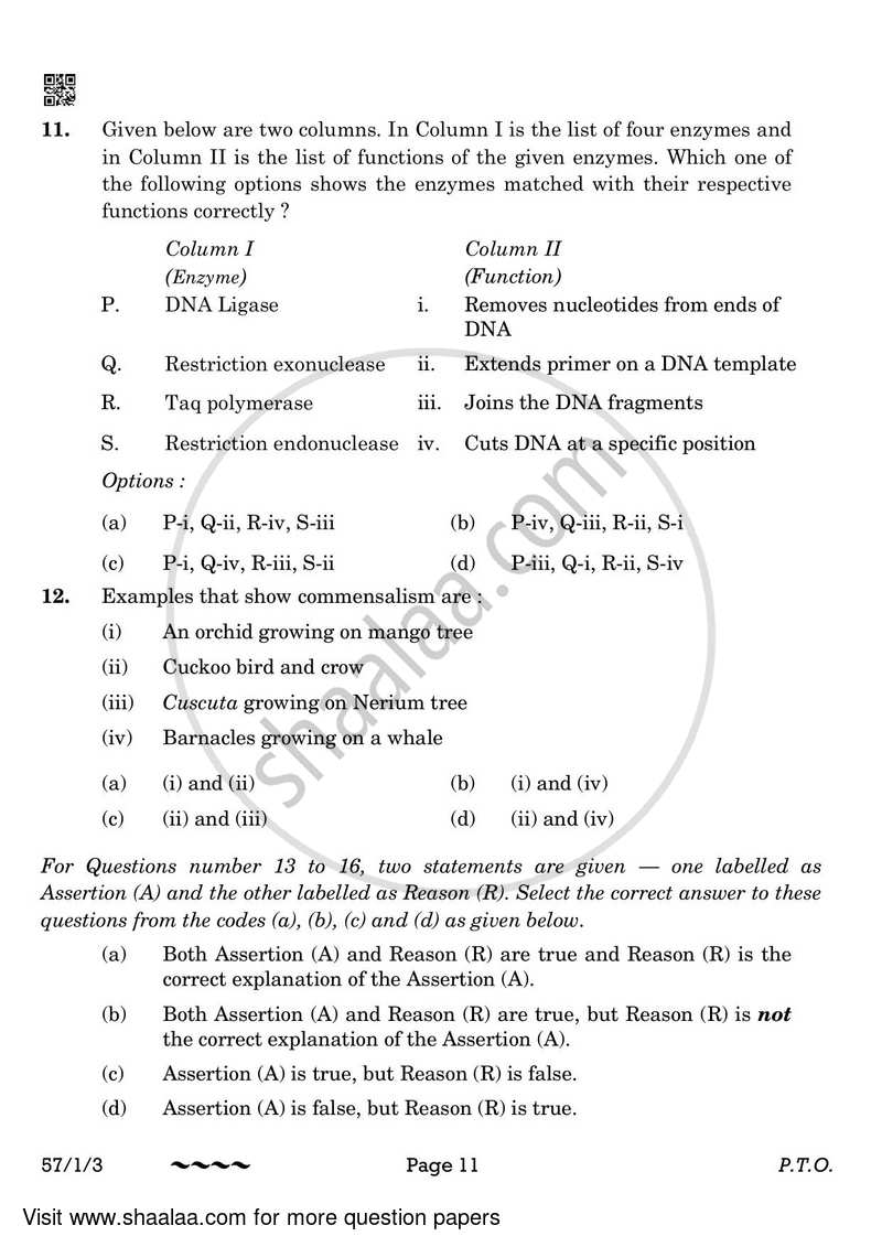Biology 2022-2023 - CBSE 12th - Class 12 - CBSE (Central Board of Secondary Education) question paper with PDF download