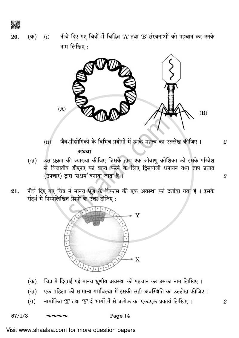 Biology 2022-2023 - CBSE 12th - Class 12 - CBSE (Central Board of Secondary Education) question paper with PDF download