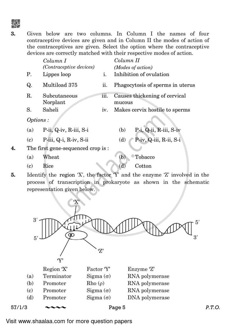 Biology 2022-2023 - CBSE 12th - Class 12 - CBSE (Central Board of Secondary Education) question paper with PDF download