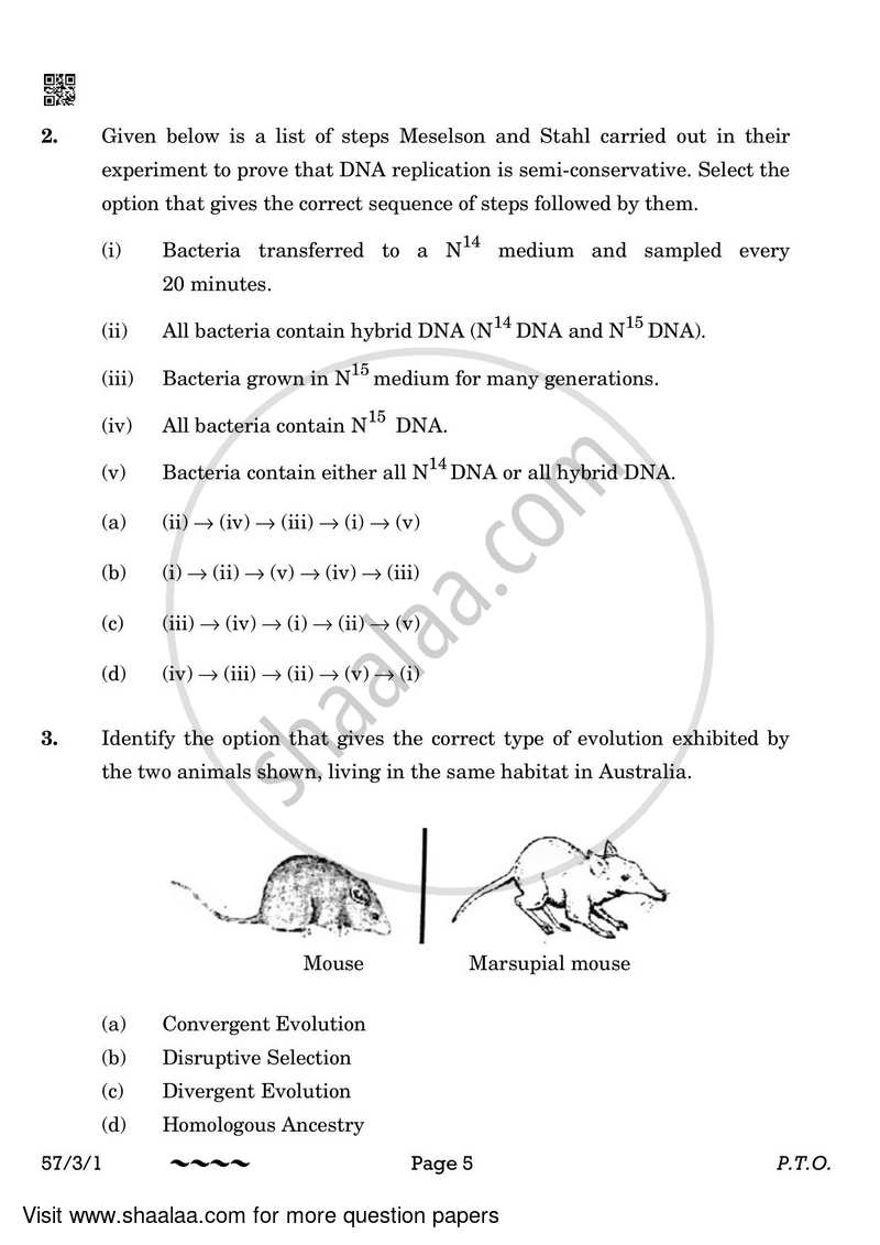Biology 2022-2023 - CBSE 12th - Class 12 - CBSE (Central Board of Secondary Education) question paper with PDF download