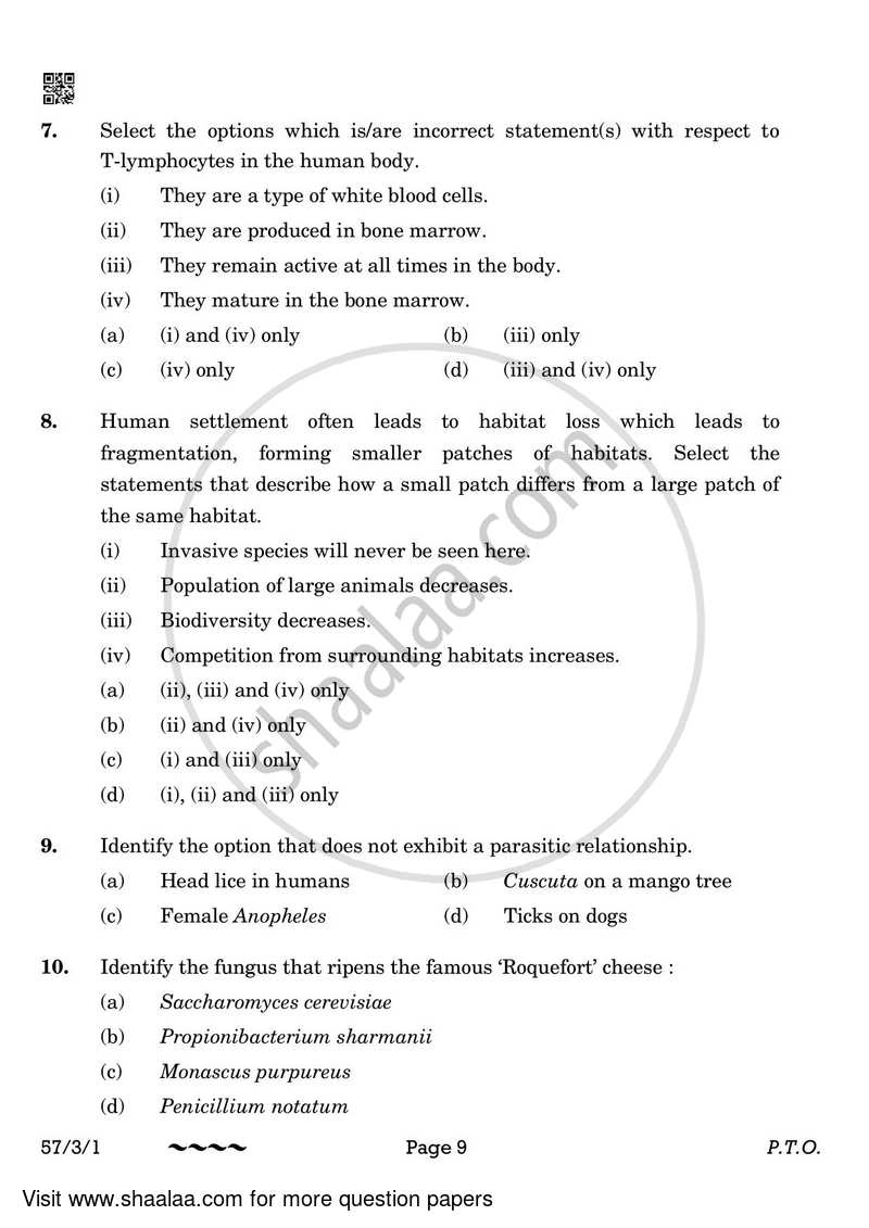 Biology 2022-2023 - CBSE 12th - Class 12 - CBSE (Central Board of Secondary Education) question paper with PDF download