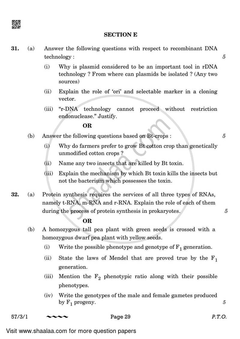 Biology 2022-2023 - CBSE 12th - Class 12 - CBSE (Central Board of Secondary Education) question paper with PDF download
