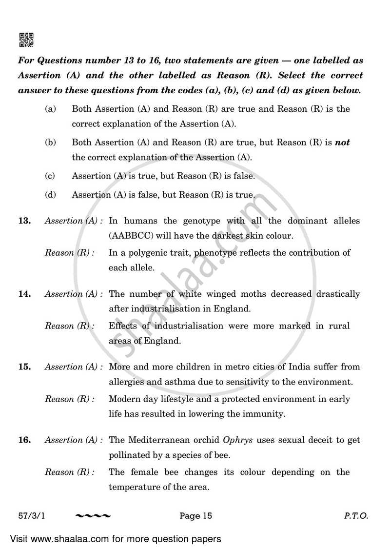 Biology 2022-2023 - CBSE 12th - Class 12 - CBSE (Central Board of Secondary Education) question paper with PDF download