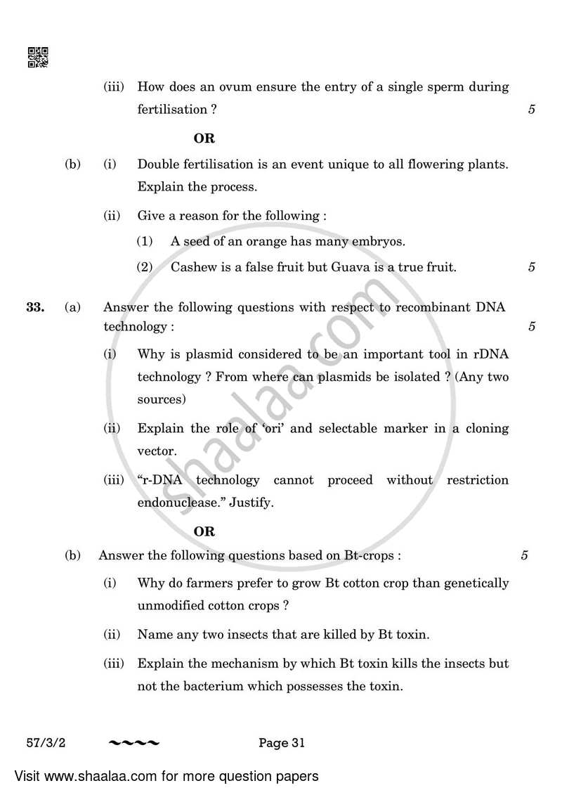Biology 2022-2023 - CBSE 12th - Class 12 - CBSE (Central Board of Secondary Education) question paper with PDF download