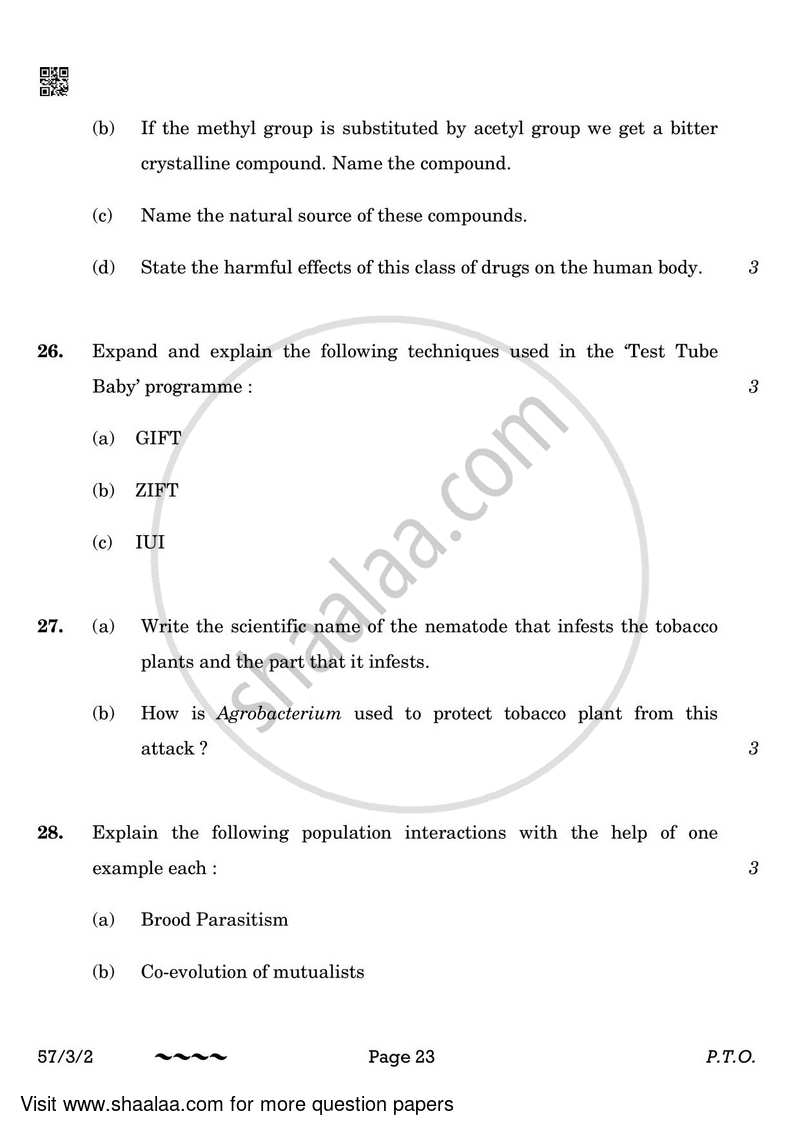 Biology 2022-2023 - CBSE 12th - Class 12 - CBSE (Central Board of Secondary Education) question paper with PDF download