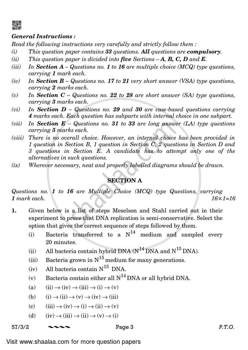 Biology 2022-2023 - CBSE 12th - Class 12 - CBSE (Central Board of Secondary Education) question paper with PDF download
