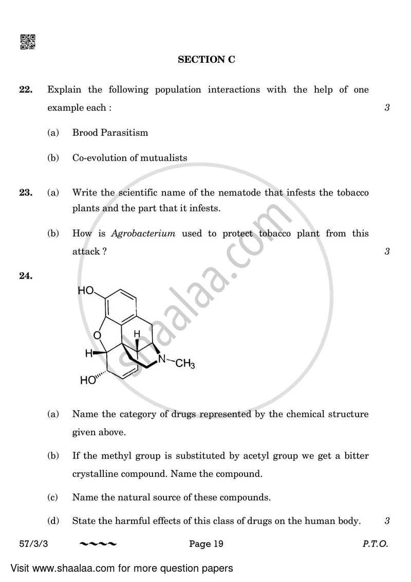 Biology 2022-2023 - CBSE 12th - Class 12 - CBSE (Central Board of Secondary Education) question paper with PDF download