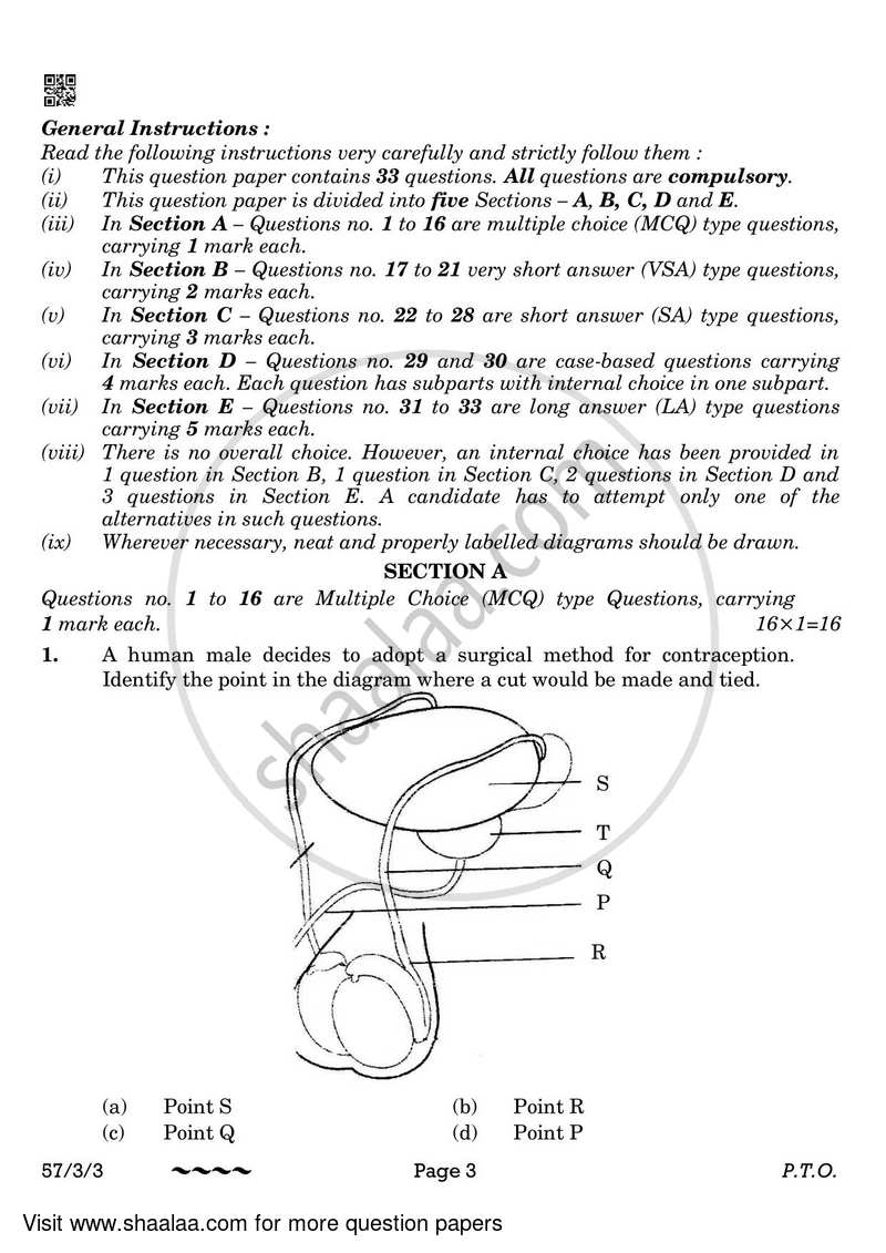 Biology 2022-2023 - CBSE 12th - Class 12 - CBSE (Central Board of Secondary Education) question paper with PDF download