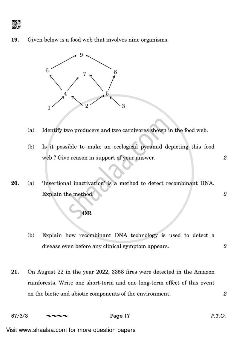 Biology 2022-2023 - CBSE 12th - Class 12 - CBSE (Central Board of Secondary Education) question paper with PDF download