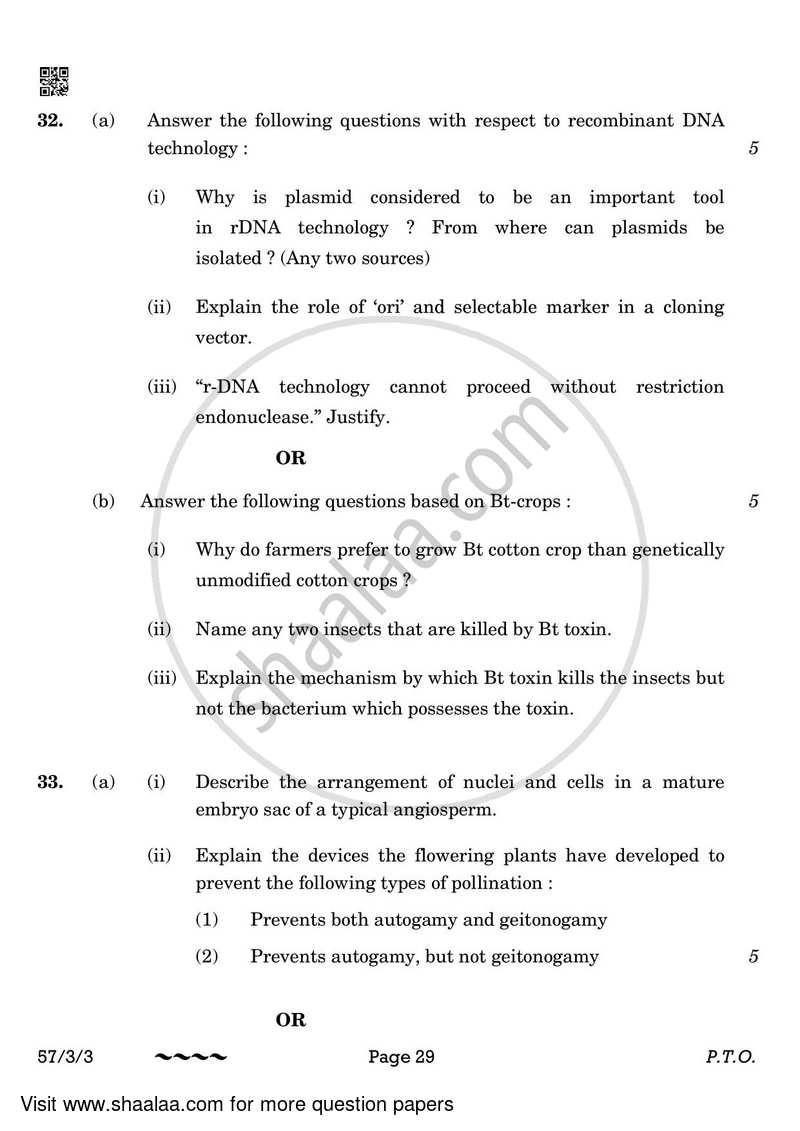 Biology 2022-2023 - CBSE 12th - Class 12 - CBSE (Central Board of Secondary Education) question paper with PDF download
