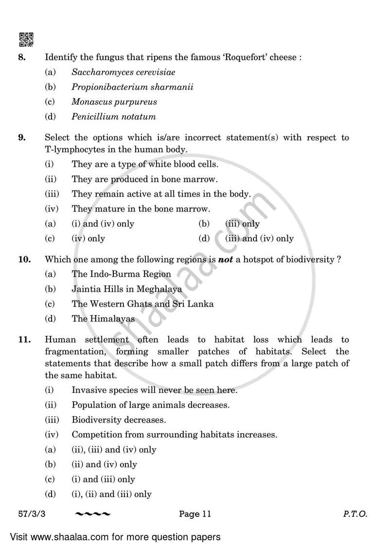 Biology 2022-2023 - CBSE 12th - Class 12 - CBSE (Central Board of Secondary Education) question paper with PDF download