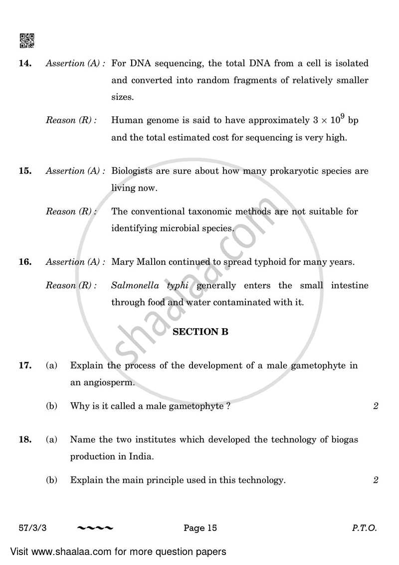 Biology 2022-2023 - CBSE 12th - Class 12 - CBSE (Central Board of Secondary Education) question paper with PDF download
