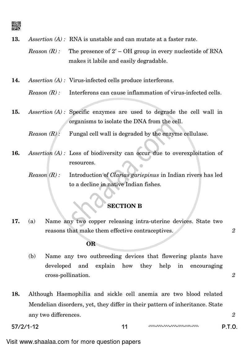 Biology 2023-2024 - CBSE 12th - Class 12 - CBSE (Central Board of Secondary Education) question paper with PDF download