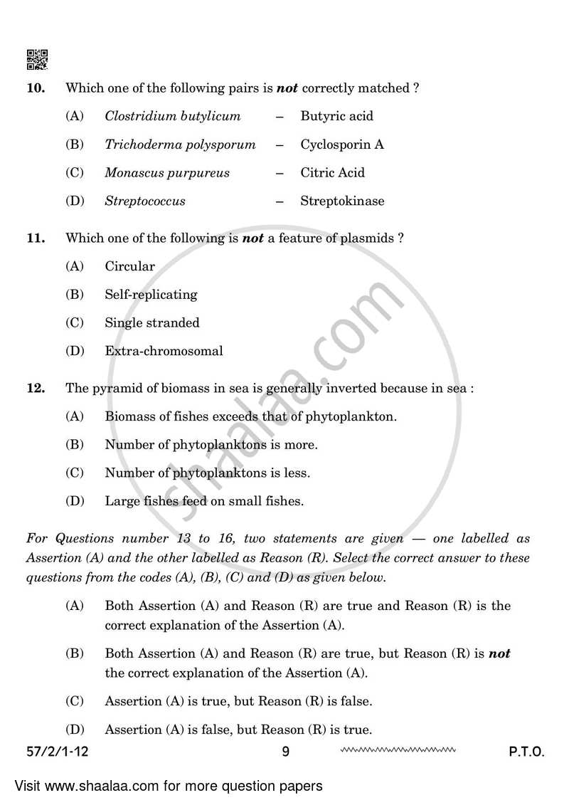 Biology 2023-2024 - CBSE 12th - Class 12 - CBSE (Central Board of Secondary Education) question paper with PDF download