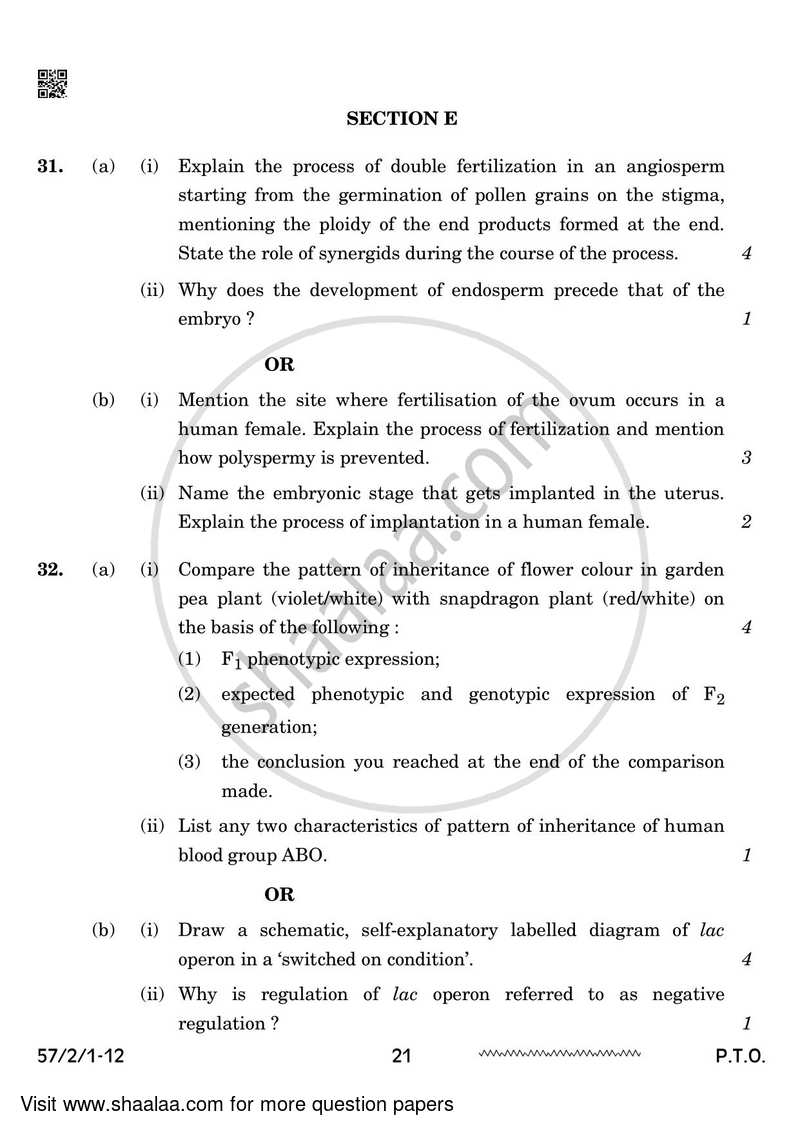 Biology 2023-2024 - CBSE 12th - Class 12 - CBSE (Central Board of Secondary Education) question paper with PDF download