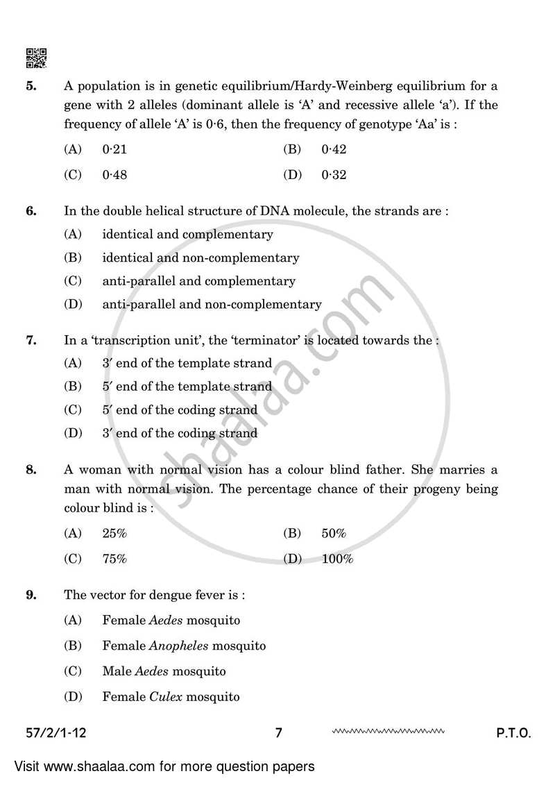 Biology 2023-2024 - CBSE 12th - Class 12 - CBSE (Central Board of Secondary Education) question paper with PDF download