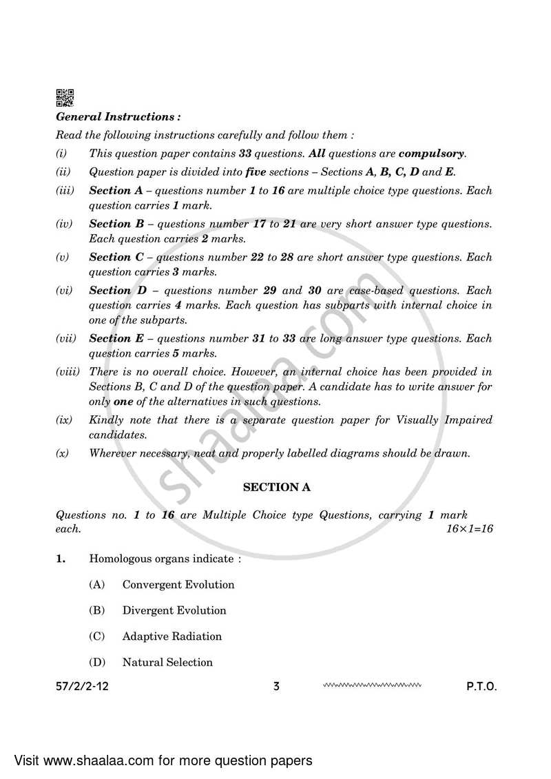 Biology 2023-2024 - CBSE 12th - Class 12 - CBSE (Central Board of Secondary Education) question paper with PDF download