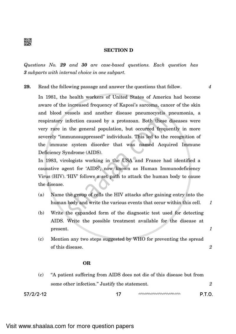 Biology 2023-2024 - CBSE 12th - Class 12 - CBSE (Central Board of Secondary Education) question paper with PDF download