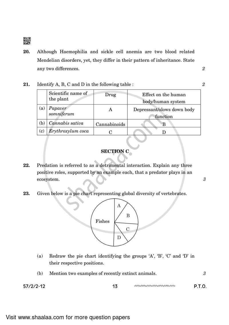 Biology 2023-2024 - CBSE 12th - Class 12 - CBSE (Central Board of Secondary Education) question paper with PDF download