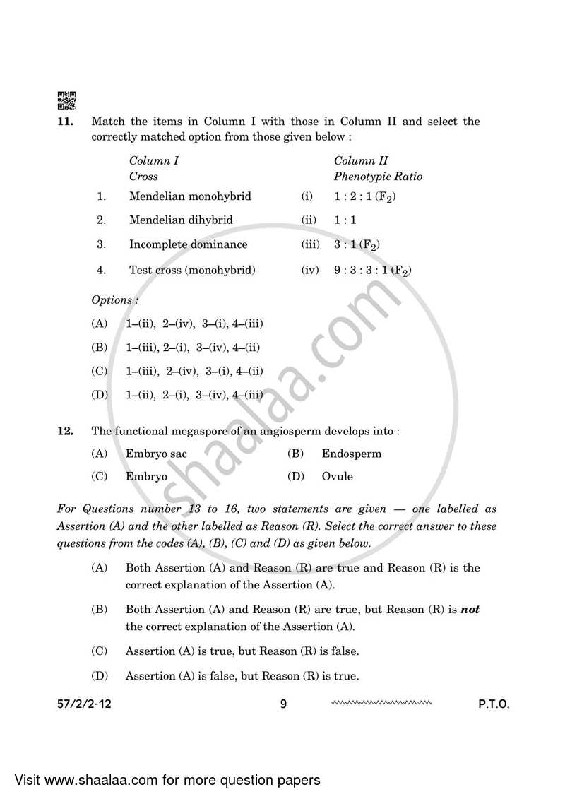 Biology 2023-2024 - CBSE 12th - Class 12 - CBSE (Central Board of Secondary Education) question paper with PDF download