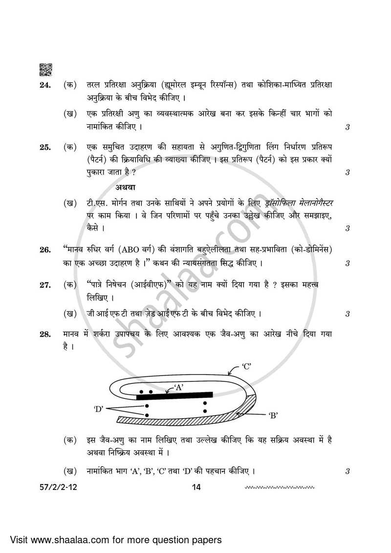 Biology 2023-2024 - CBSE 12th - Class 12 - CBSE (Central Board of Secondary Education) question paper with PDF download
