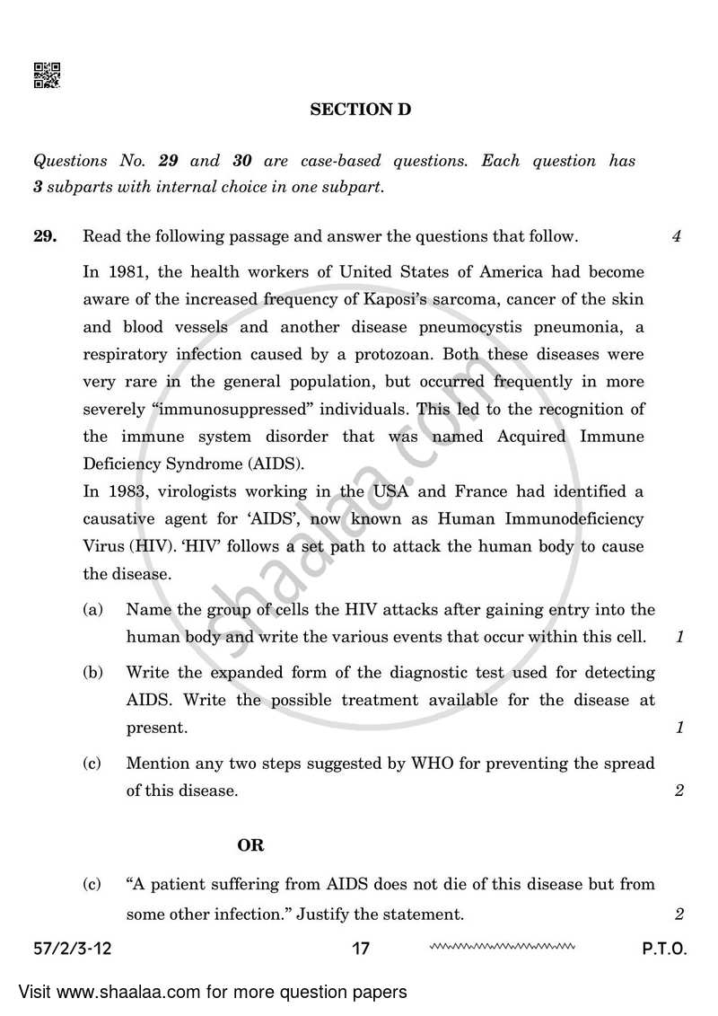 Biology 2023-2024 - CBSE 12th - Class 12 - CBSE (Central Board of Secondary Education) question paper with PDF download