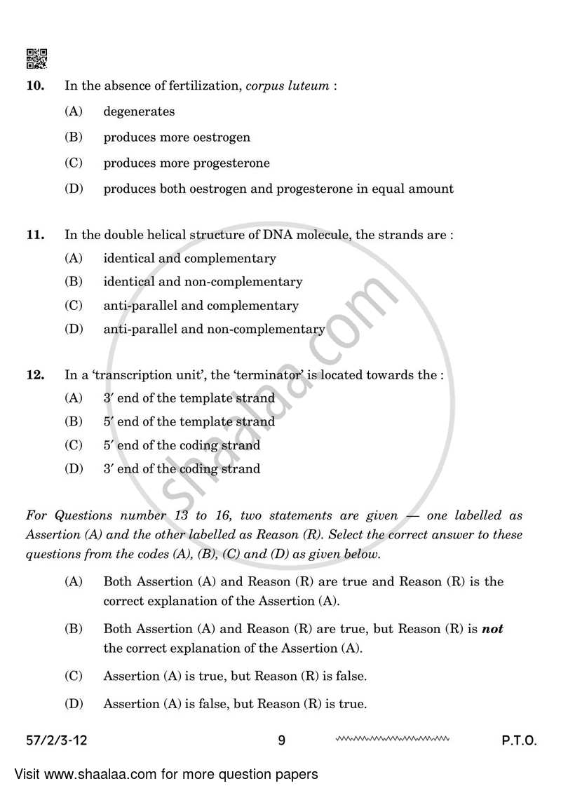 Biology 2023-2024 - CBSE 12th - Class 12 - CBSE (Central Board of Secondary Education) question paper with PDF download