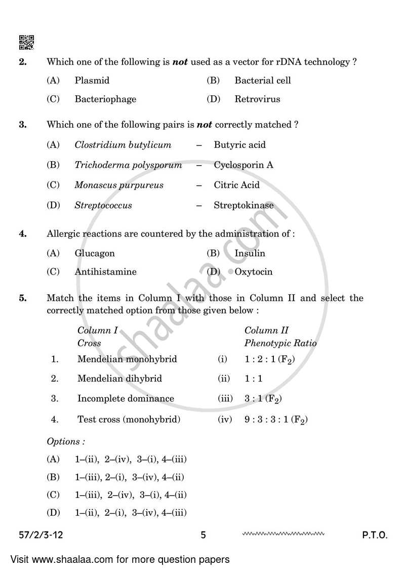 Biology 2023-2024 - CBSE 12th - Class 12 - CBSE (Central Board of Secondary Education) question paper with PDF download