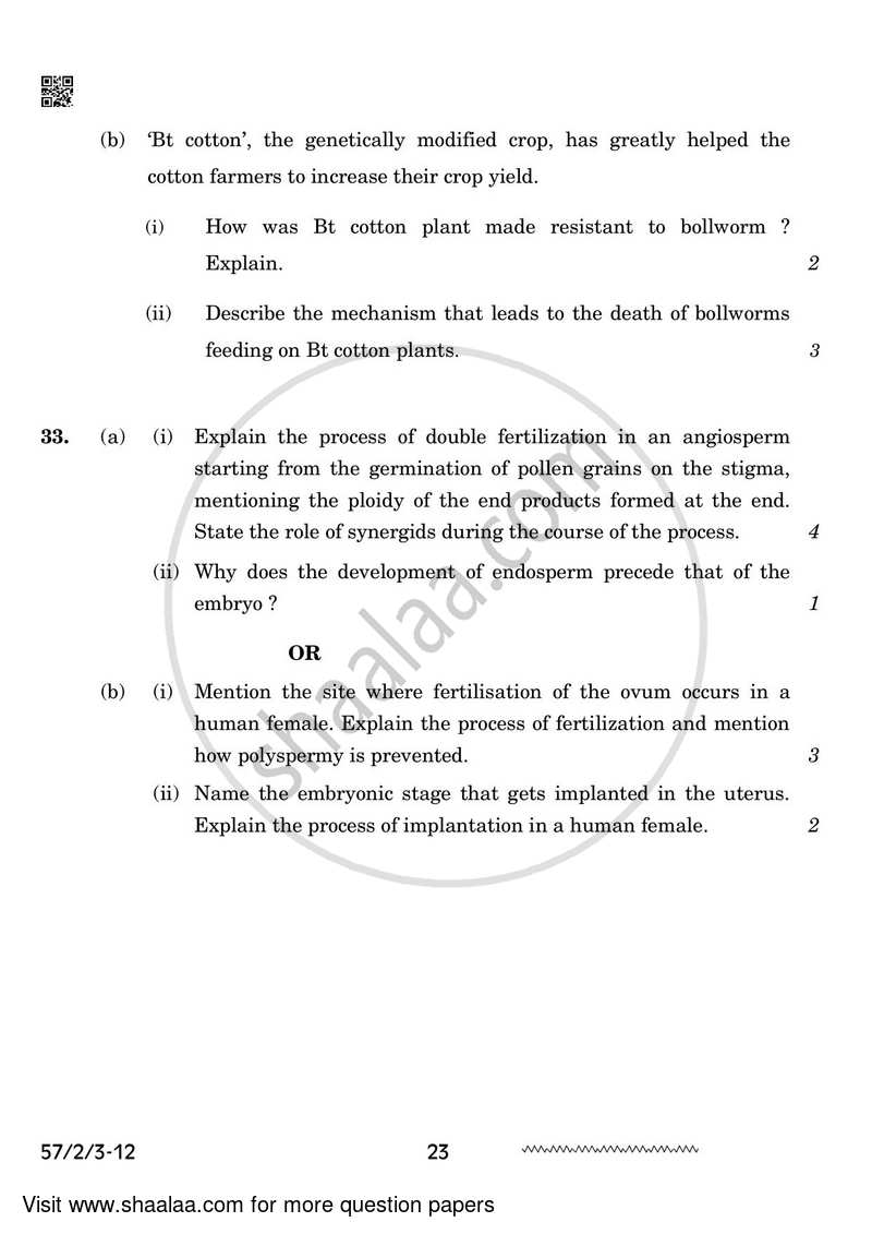 Biology 2023-2024 - CBSE 12th - Class 12 - CBSE (Central Board of Secondary Education) question paper with PDF download