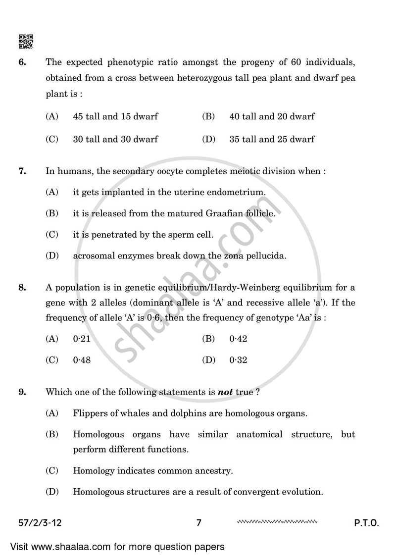 Biology 2023-2024 - CBSE 12th - Class 12 - CBSE (Central Board of Secondary Education) question paper with PDF download