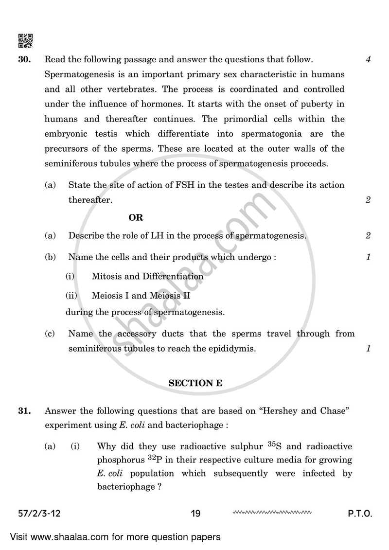 Biology 2023-2024 - CBSE 12th - Class 12 - CBSE (Central Board of Secondary Education) question paper with PDF download
