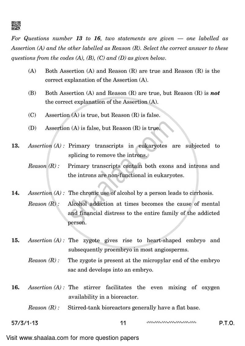 Biology 2023-2024 - CBSE 12th - Class 12 - CBSE (Central Board of Secondary Education) question paper with PDF download