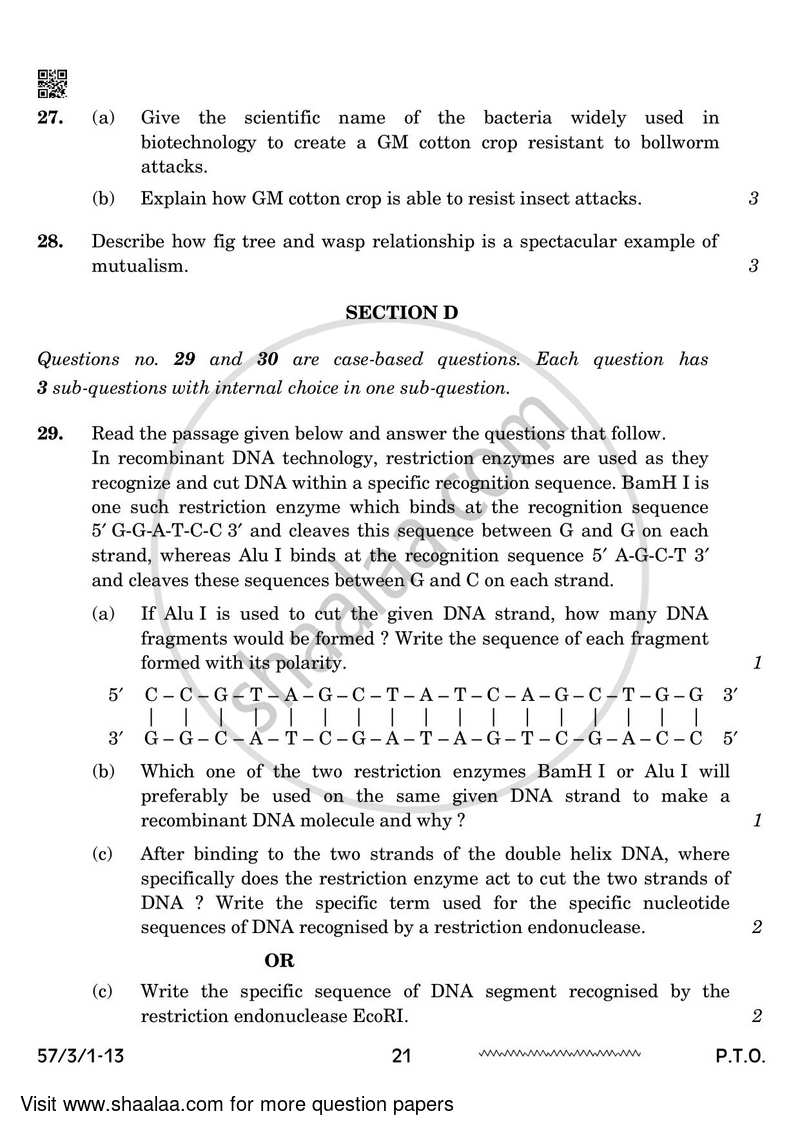 Biology 2023-2024 - CBSE 12th - Class 12 - CBSE (Central Board of Secondary Education) question paper with PDF download