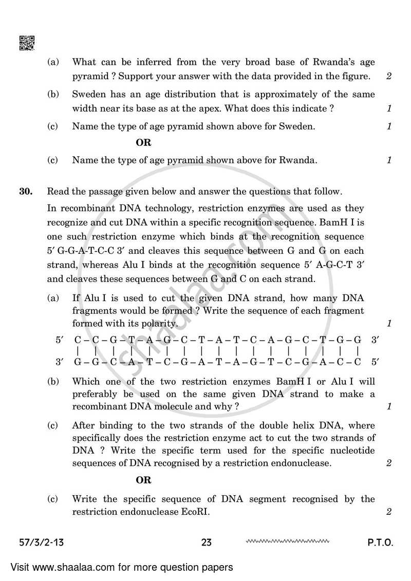 Biology 2023-2024 - CBSE 12th - Class 12 - CBSE (Central Board of Secondary Education) question paper with PDF download