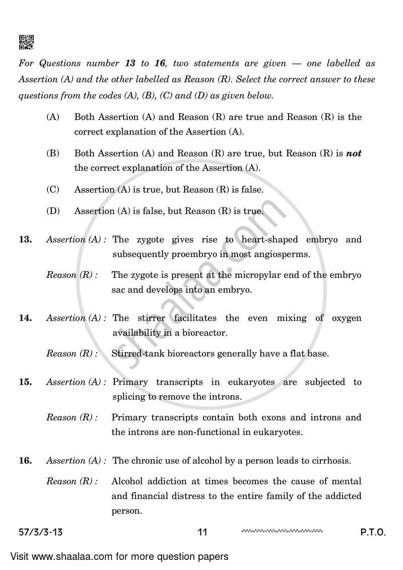 Biology 2023-2024 - CBSE 12th - Class 12 - CBSE (Central Board of Secondary Education) question paper with PDF download