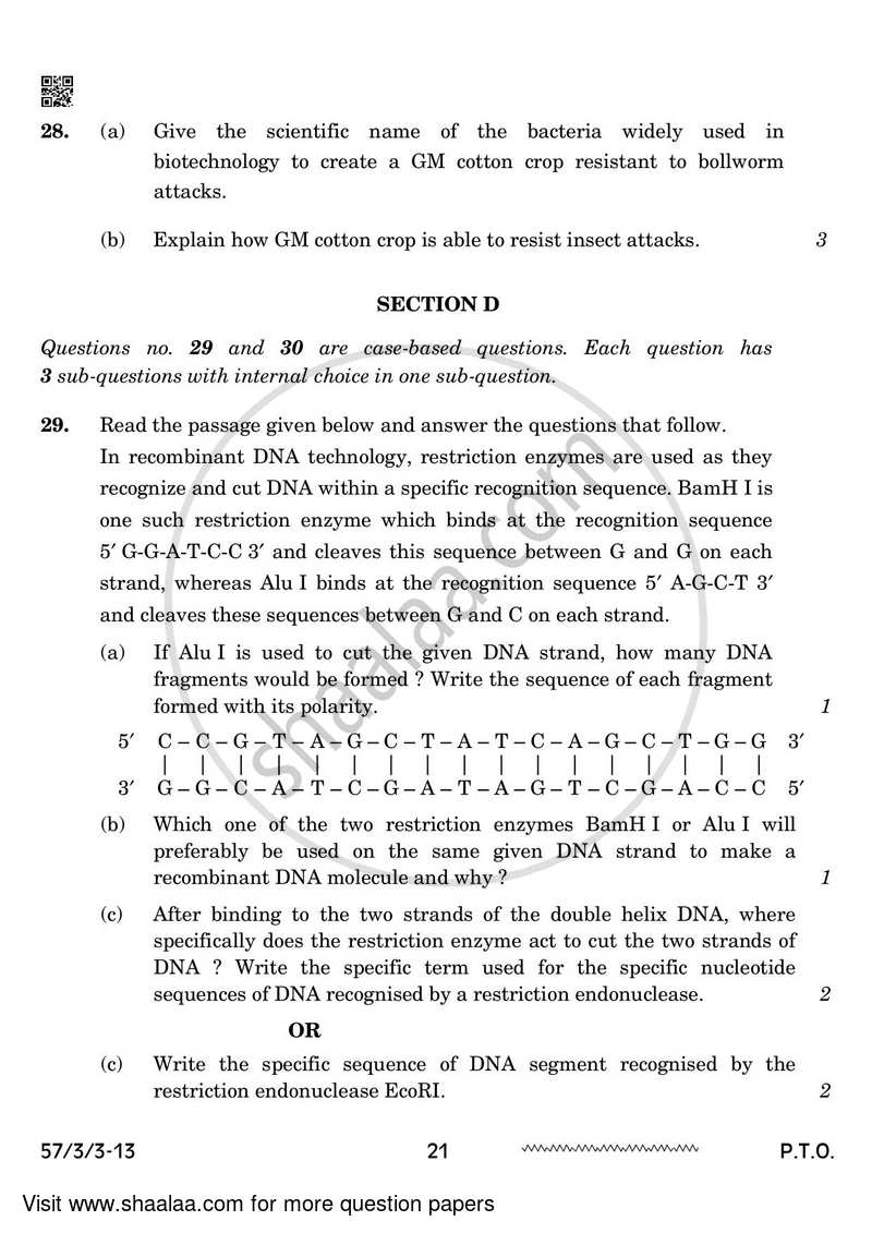Biology 2023-2024 - CBSE 12th - Class 12 - CBSE (Central Board of Secondary Education) question paper with PDF download