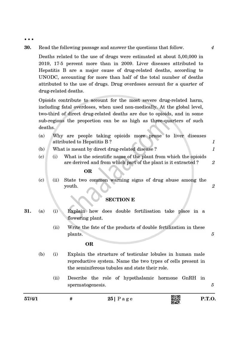 Biology 2024-2025 - CBSE 12th - Class 12 - CBSE (Central Board of Secondary Education) question paper with PDF download