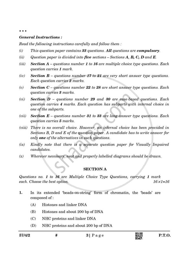 Biology 2024-2025 - CBSE 12th - Class 12 - CBSE (Central Board of Secondary Education) question paper with PDF download