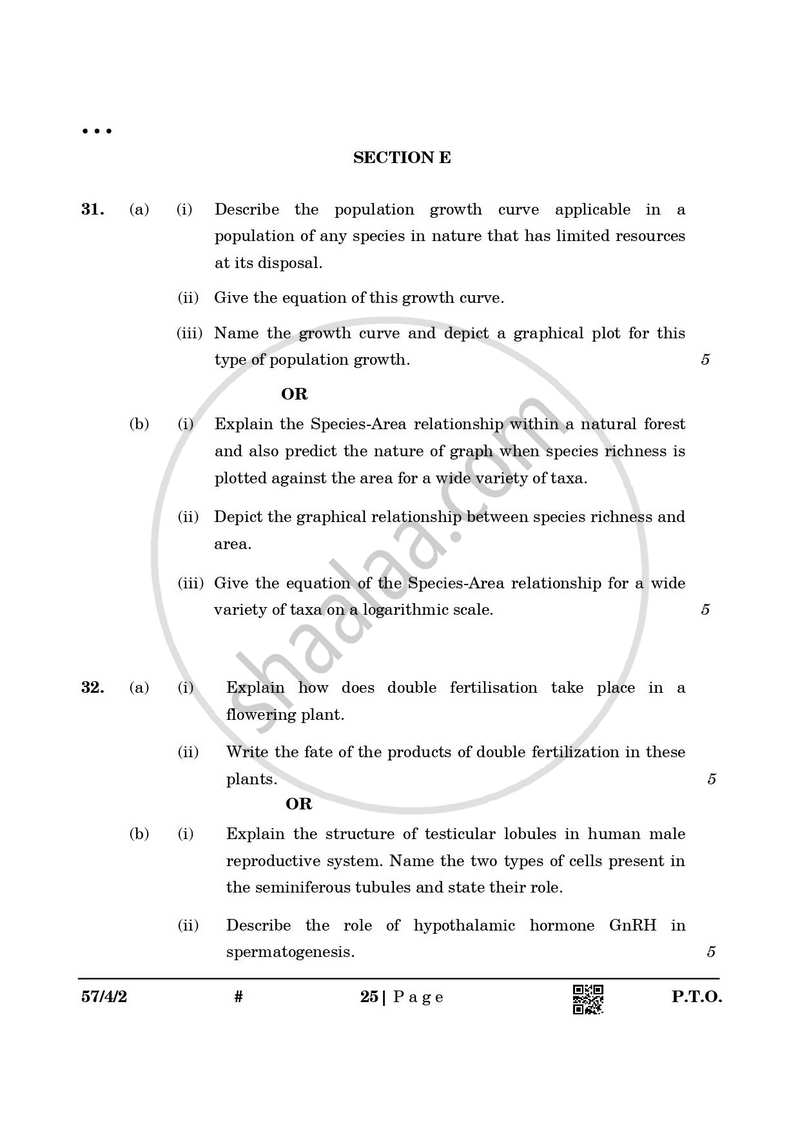 Biology 2024-2025 - CBSE 12th - Class 12 - CBSE (Central Board of Secondary Education) question paper with PDF download