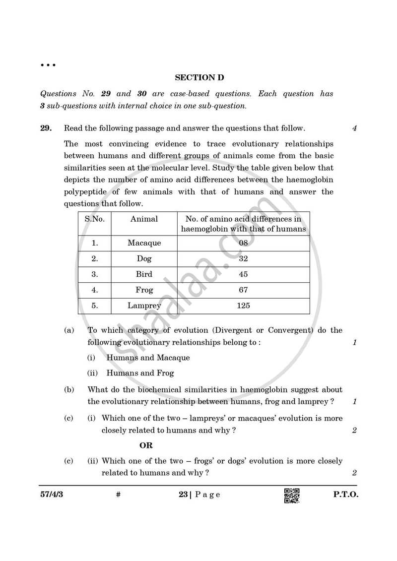Biology 2024-2025 - CBSE 12th - Class 12 - CBSE (Central Board of Secondary Education) question paper with PDF download