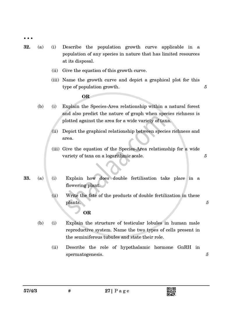 Biology 2024-2025 - CBSE 12th - Class 12 - CBSE (Central Board of Secondary Education) question paper with PDF download
