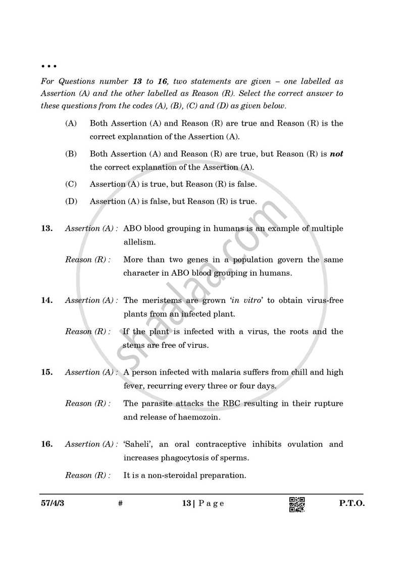 Biology 2024-2025 - CBSE 12th - Class 12 - CBSE (Central Board of Secondary Education) question paper with PDF download