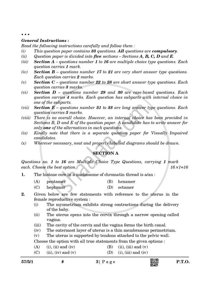 Biology 2024-2025 - CBSE 12th - Class 12 - CBSE (Central Board of Secondary Education) question paper with PDF download