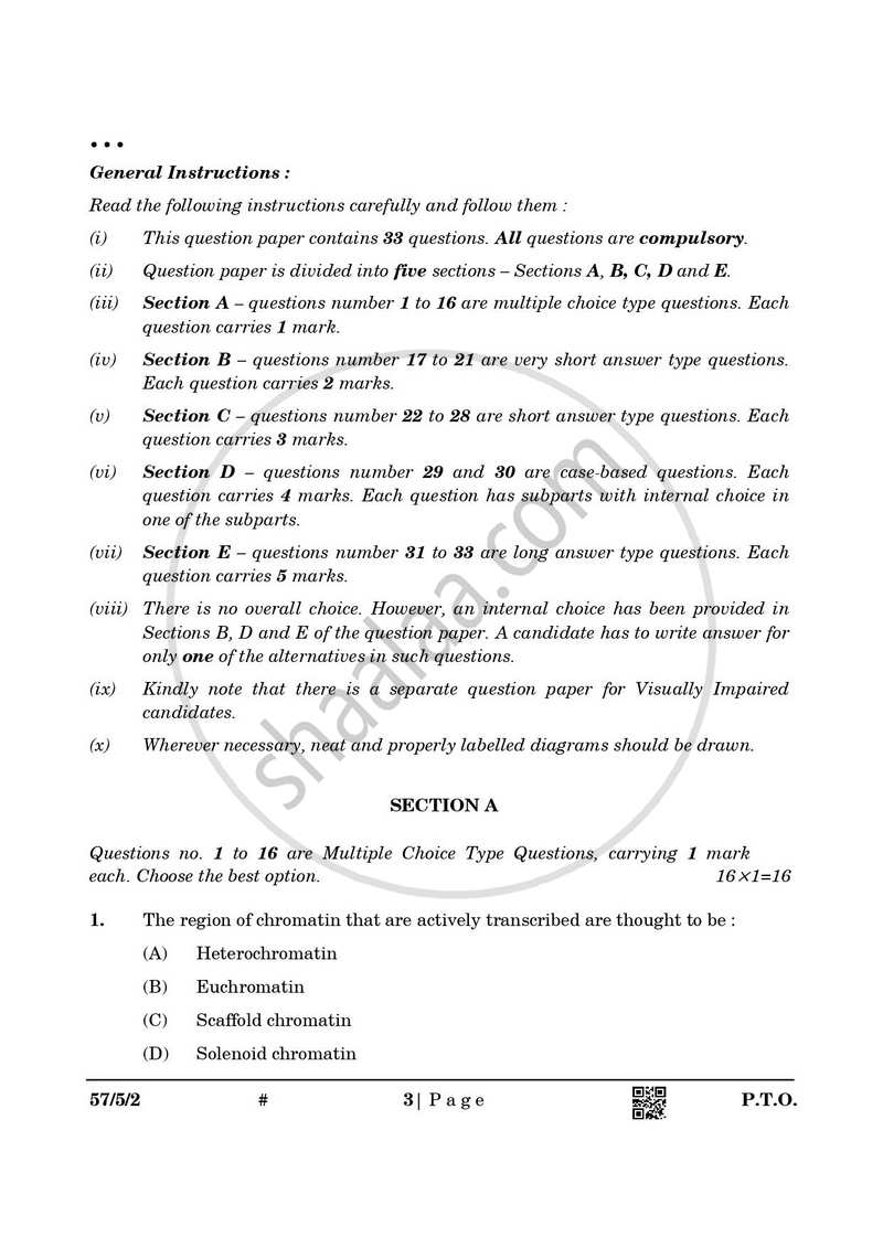 Biology 2024-2025 - CBSE 12th - Class 12 - CBSE (Central Board of Secondary Education) question paper with PDF download