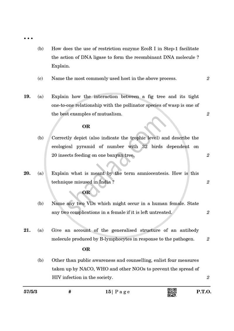 Biology 2024-2025 - CBSE 12th - Class 12 - CBSE (Central Board of Secondary Education) question paper with PDF download