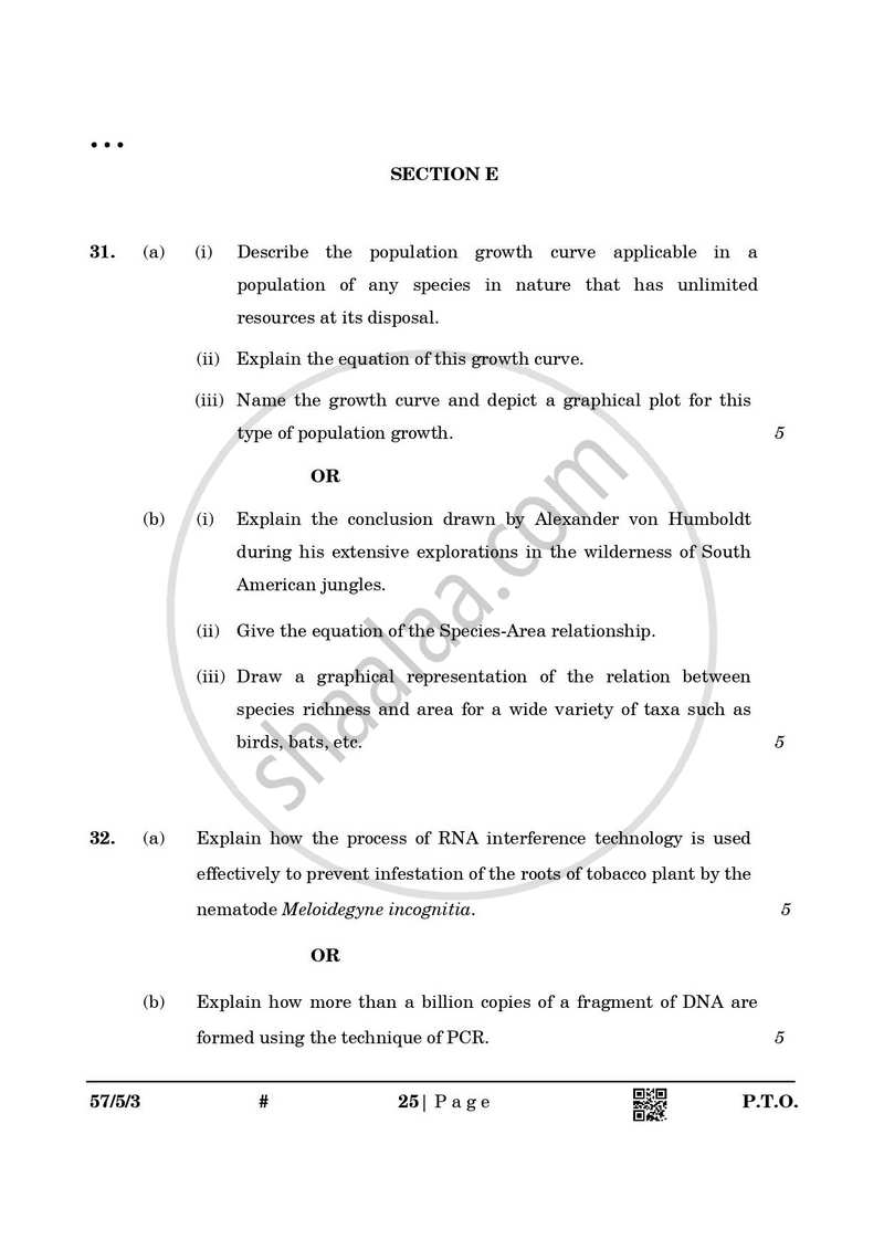 Biology 2024-2025 - CBSE 12th - Class 12 - CBSE (Central Board of Secondary Education) question paper with PDF download