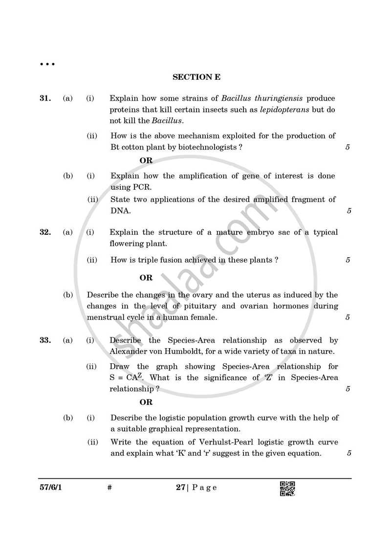Biology 2024-2025 - CBSE 12th - Class 12 - CBSE (Central Board of Secondary Education) question paper with PDF download